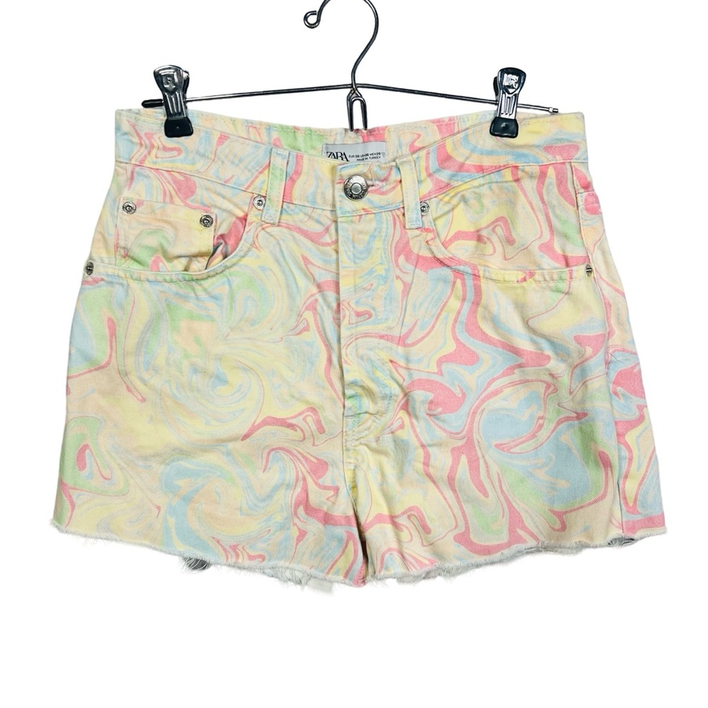 Zara Pink and Yellow Jean Shorts High-Waisted